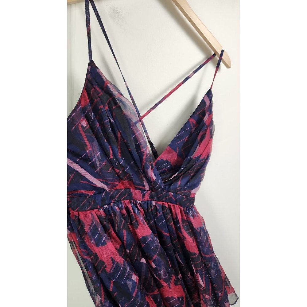 Lulus Women's Sz. XL Britannia Navy Blue Print Chiffon Skater Dress - Picture 4 of 9